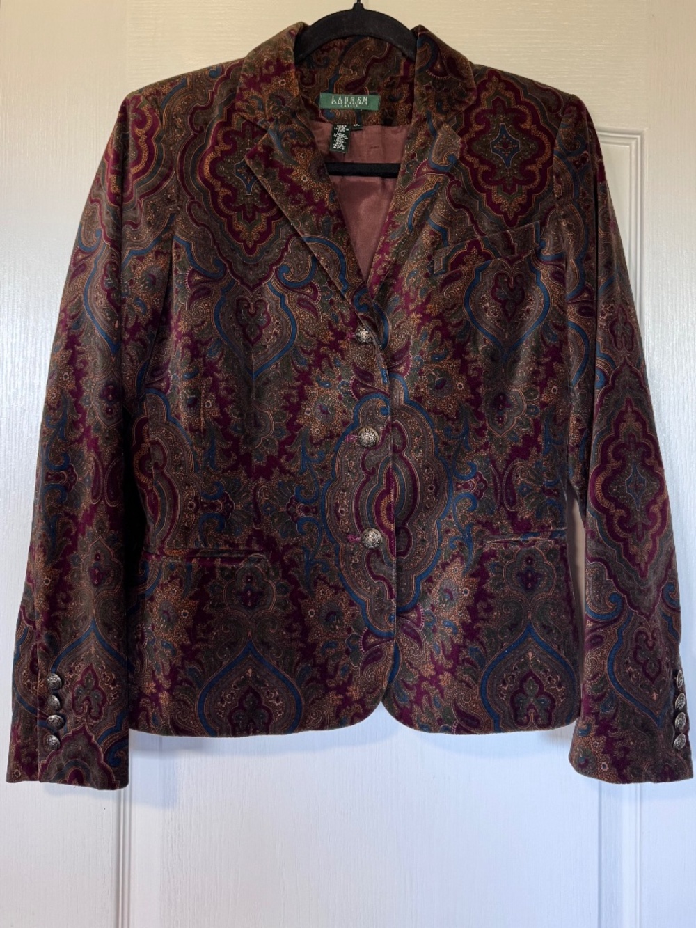 Ralph Lauren - Lauren Brown Paisley Velveteen Blazer Jacket - Petite Large